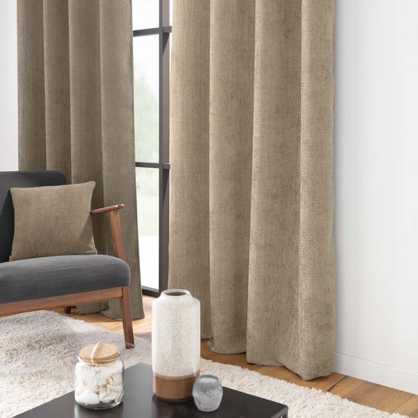 Jasnobrązowa zasłona z szenilu 140x260 cm Leo – douceur d'intérieur-image-1