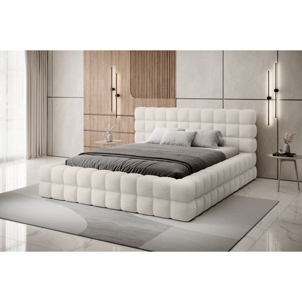 Białe tapicerowane łóżko dwuosobowe ze schowkiem ze stelażem 180x200 cm Dizzle – ELTAP-image-1