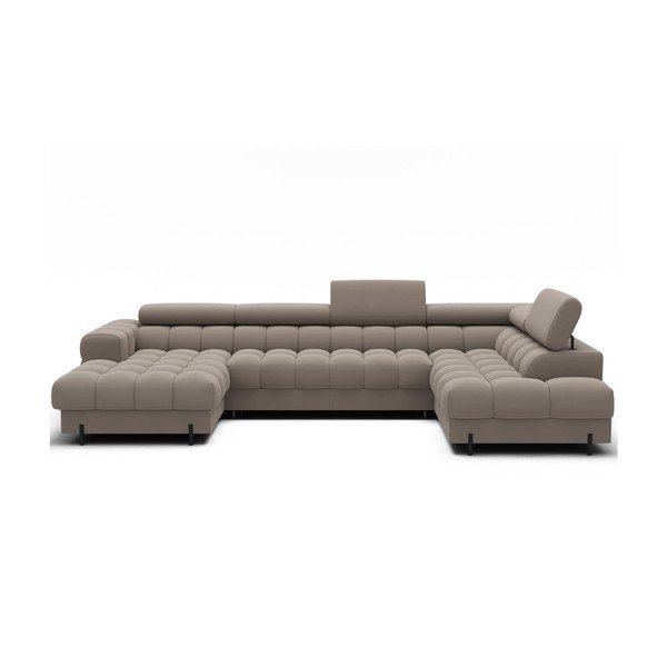 Jasnobrązowy aksamitny rozkładany narożnik (prawostronny/w kształcie litery U) Feraria – ELTAP