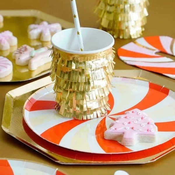 Papierowe jednorazowe kubki zestaw 8 szt. Gold Fringe Party – Meri Meri-image-1