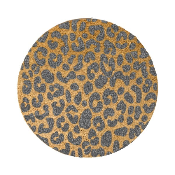 Szara okrągła wycieraczka z naturalnego włókna kokosowego Artsy Doormats Leopard, ⌀ 70 cm