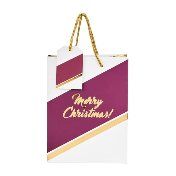 Biało-fioletowa torebka prezentowa Butlers Merry Christmas, wys. 9,2 cm