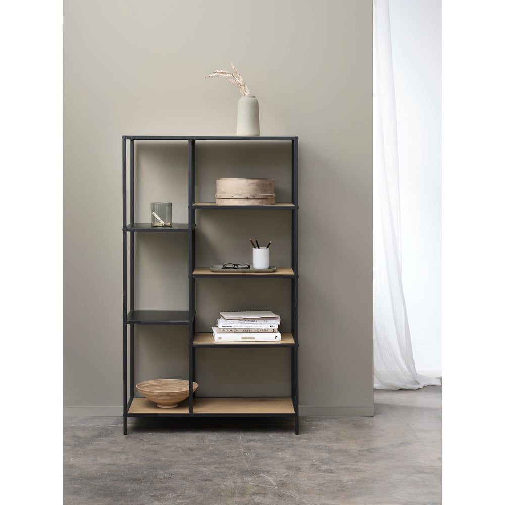 Czarny/w naturalnym kolorze regał w dekorze dębu 80x146x35 cm Altino – Unique Furniture (zdjęcie 3)