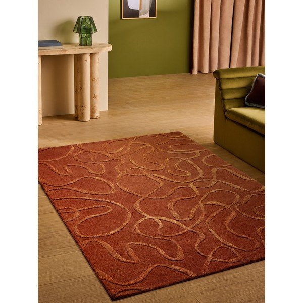 Ceglasty dywan z mieszanki wełny tkany ręcznie 120x170 cm Varri – MADE-image-1