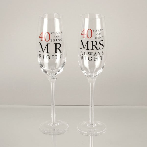 Zestaw 2 kieliszków do szampana z okazji 40 rocznicy ślubu Amore Mrs. Always Right, 180 ml