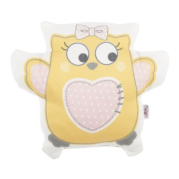 Żółta poduszka dziecięca z domieszką bawełny Mike & Co. NEW YORK Pillow Toy Owl, 32x26 cm