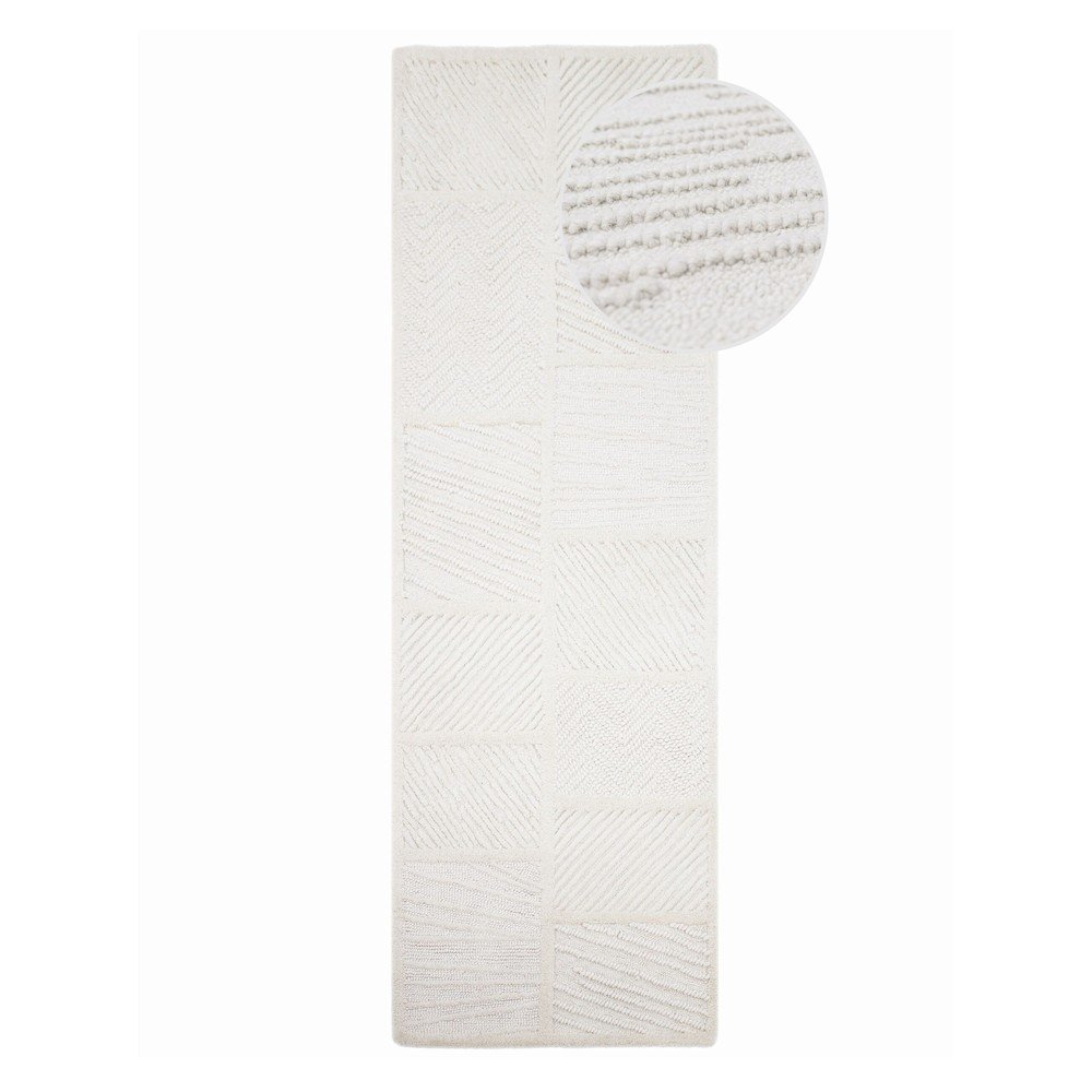 Biały chodnik z mieszanki wełny tkany ręcznie 80x230 cm Sculptured Blocks – Flair Rugs