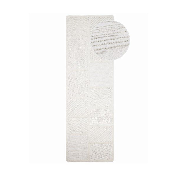 Biały chodnik z mieszanki wełny tkany ręcznie 80x230 cm Sculptured Blocks – Flair Rugs