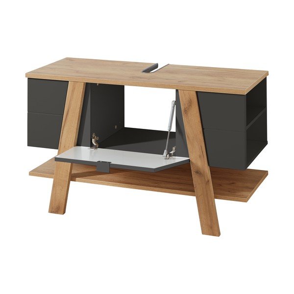 Ciemnoszara szafka pod umywalkę w dekorze dębu 111x67 cm Avellino – Germania-image-2
