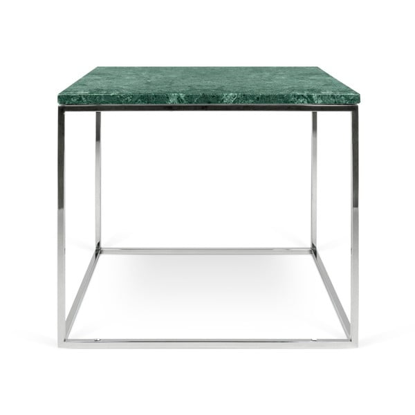 Zielony stolik marmurowy z chromowanymi nogami TemaHome Gleam, 50x50 cm