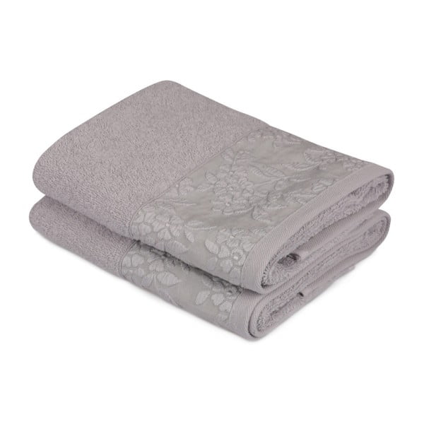 Zestaw 2 szarych ręczników z czystej bawełny, 50x90 cm