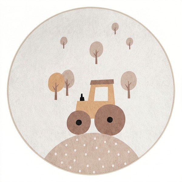 Beżowy dywan dziecięcy odpowiedni do prania ø100 cm Tractor World – Mila Home