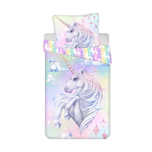 Bawełniana pościel dziecięca jednoosobowa 140x200 cm Unicorn "Pastel Rainbow"  – Jerry Fabrics
