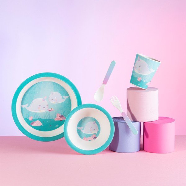 5-częściowy zestaw naczyń i sztućców dziecięcych Sass & Belle Alma Narwhal-image-1