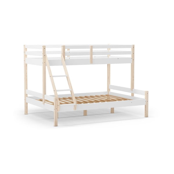 Białe piętrowe łóżko dziecięce z litego drewna sosnowego 90x190/140x190 cm Livia – Marckeric