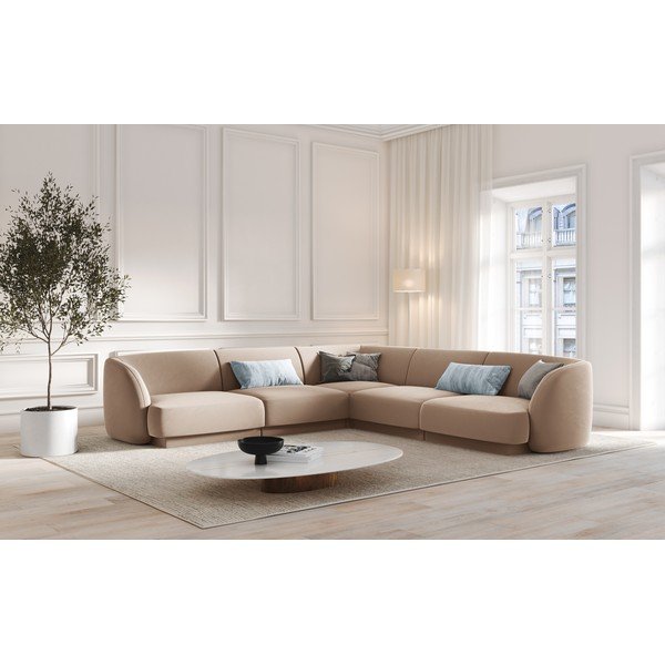 Beżowy aksamitny narożnik Miley  – Micadoni Home-image-1