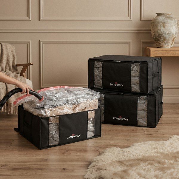 Czarne plastikowe pojemniki zestaw 3 szt. próżniowe 65x45x27 cm Black Edition – Compactor-image-1