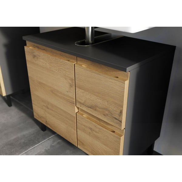 Ciemnoszara szafka pod umywalkę w dekorze dębu 60x56 cm Salinas – Germania-image-1
