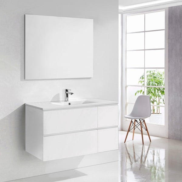 Szafka do łazienki z umywalką i lustrem Capri, odcień bieli, 100 cm