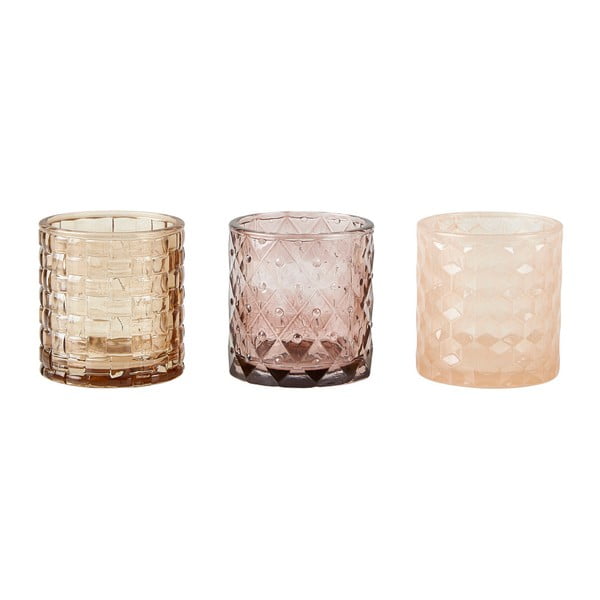 Zestaw 3 kremowych świeczników na tealight KJ Collection Glass, 7x7,5 cm