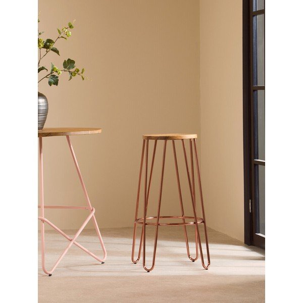 Hoker z litego drewna wiązu w naturalnym kolorze/w kolorze różowego złota (wysokość siedziska 75 cm) District – Premier Housewares-image-1