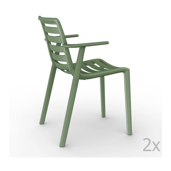 Zestaw 2 zielonych krzeseł ogrodowych z podłokietnikami Resol Slatkat