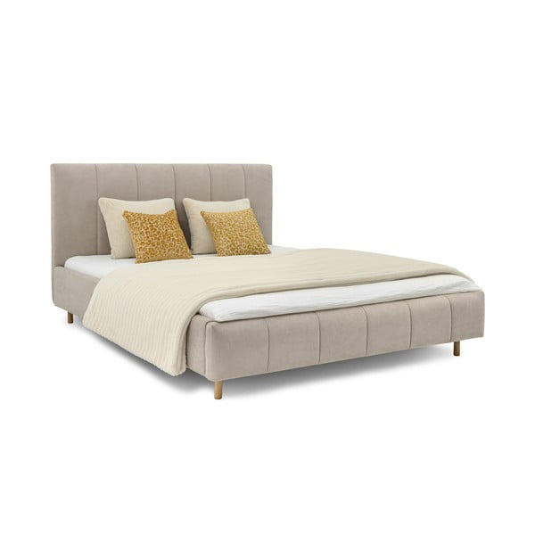 Beżowe tapicerowane łóżko dwuosobowe ze stelażem 180x200 cm Zee – Scandic-image-1