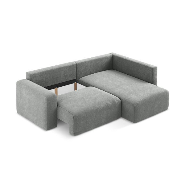 Szary rozkładany/ze schowkiem narożnik z tkaniny szenilowej (prawostronny/w kształcie litery L) Kona – Makamii-image-4