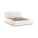 Kremowe tapicerowane łóżko dwuosobowe ze schowkiem i stelażem 180x200 cm Lupine – Micadoni Home