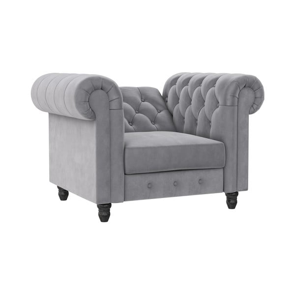 Jasnoszary aksamitny fotel typu chesterfield Felix – Støraa-image-4