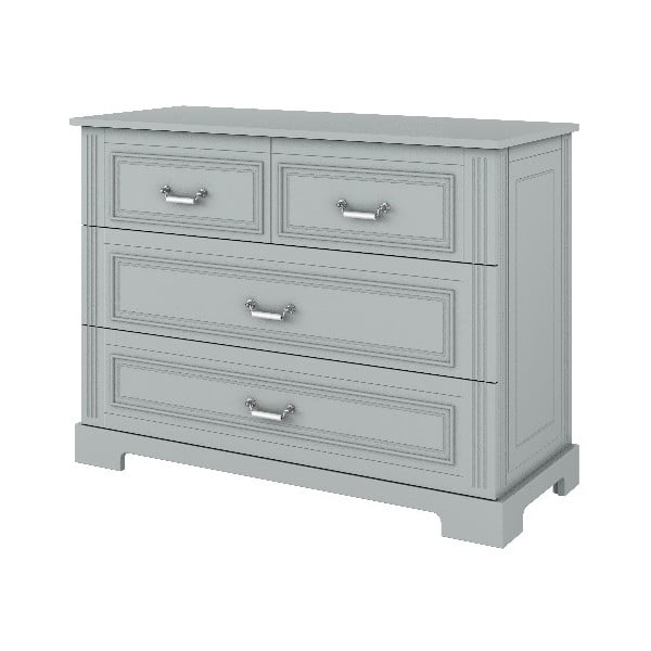 Szara komoda z 4 szufladami i porcelanowymi uchwytami BELLAMY Ines