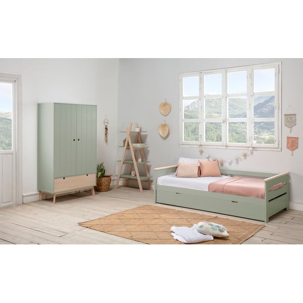 Zielona szafa dziecięca z nogami z drewna sosnowego Marckeric Kiara-image-1