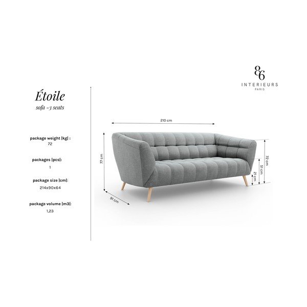 Ciemnoczerwona sofa Interieurs 86 Étoile, 210 cm-image-4