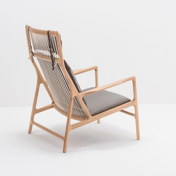 Fotel z konstrukcją z litego drewna dębowego i szarym skórzanym siedziskiem Gazzda Dedo-image-2