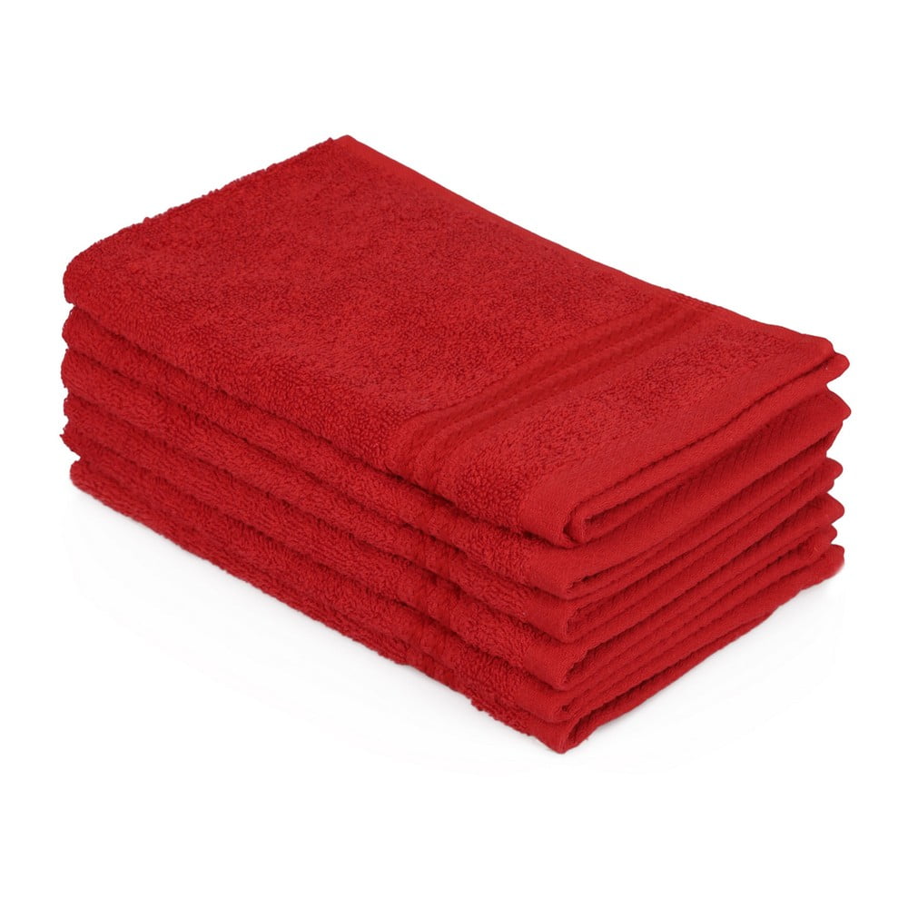 Zestaw 6 czerwonych ręczników łazienkowych, 50x30 cm