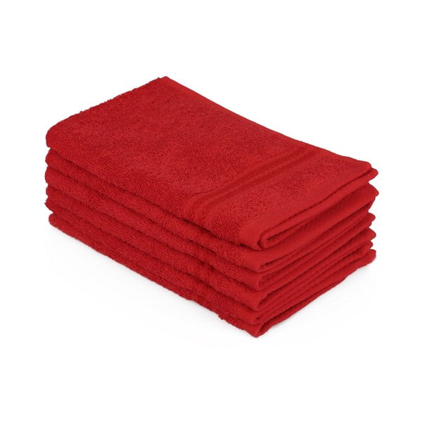 Zestaw 6 czerwonych ręczników łazienkowych, 50x30 cm