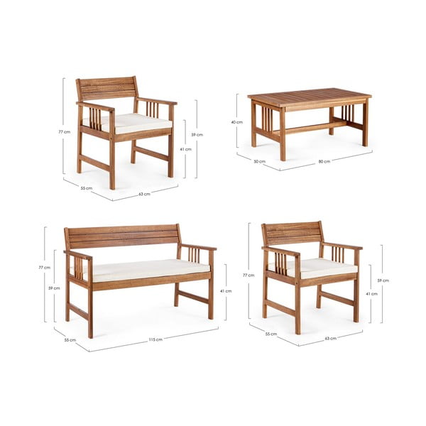 Zestaw mebli ogrodowych dla 4 osób z litego drewna akacjowego w ciemnym naturalnym kolorze Noemi – Bizzotto-image-3