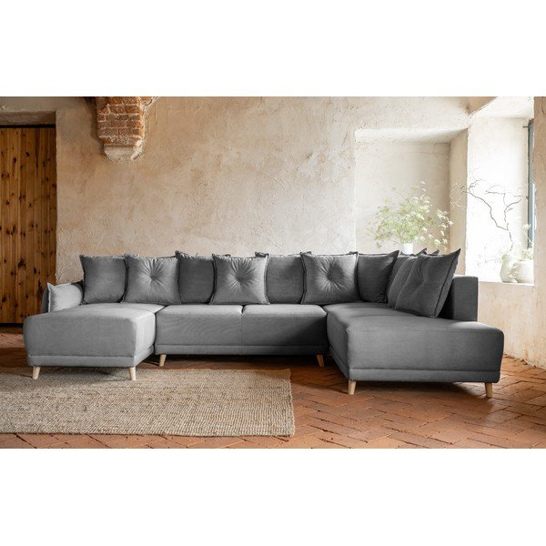 Szary sztruksowy rozkładany narożnik (prawostronny/w kształcie litery U) Lazy Lukka – Miuform-image-1