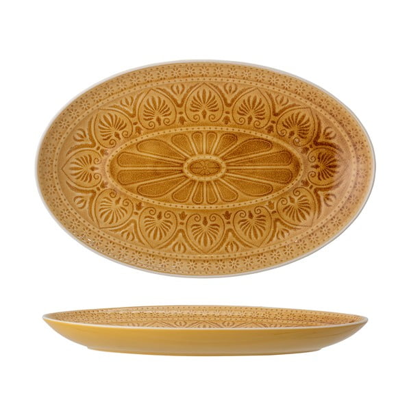 Pomarańczowożółty talerz do serwowania z kamionki Bloomingville Rani, 39x25 cm-image-3