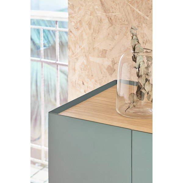 Zielona wysoka komoda w dekorze dębu 95x120 cm Arista – Teulat-image-2