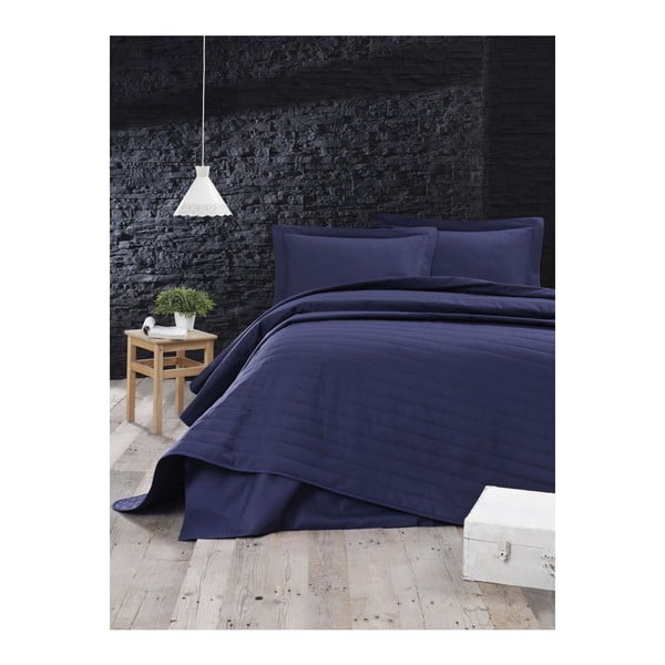 Niebieska pikowana narzuta na łóżko dwuosobowe 220x240 cm Monart – Mijolnir