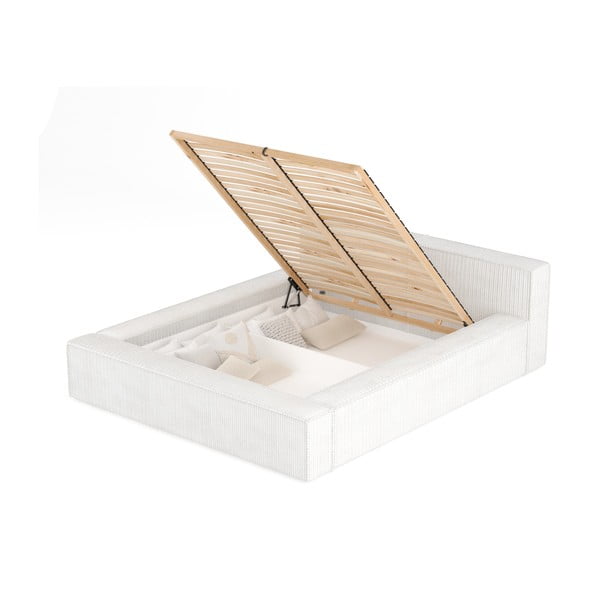 Kremowe tapicerowane łóżko dwuosobowe ze schowkiem i stelażem 200x200 cm Voliera – Maison de Rêve-image-2