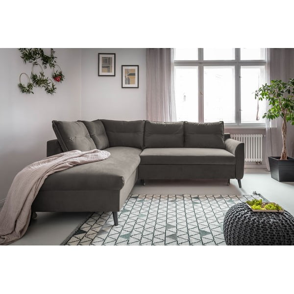 Ciemnoszary aksamitny narożnik rozkładany Miuform Stylish Stan L, lewostronny-image-1