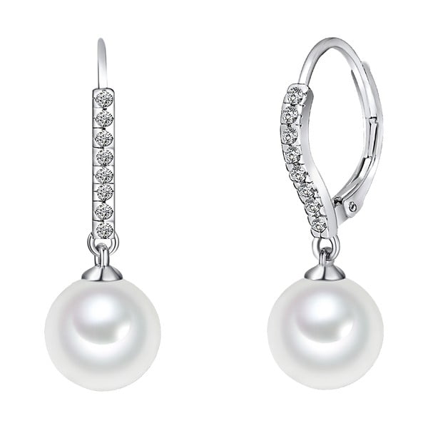 Białe perłowe kolczyki z cyrkoniami Pearls Of London