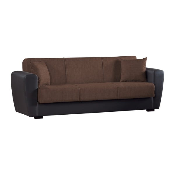 Kakaowo-czarna trzyosobowa sofa rozkładana ze schowkiem Esidra Comfort