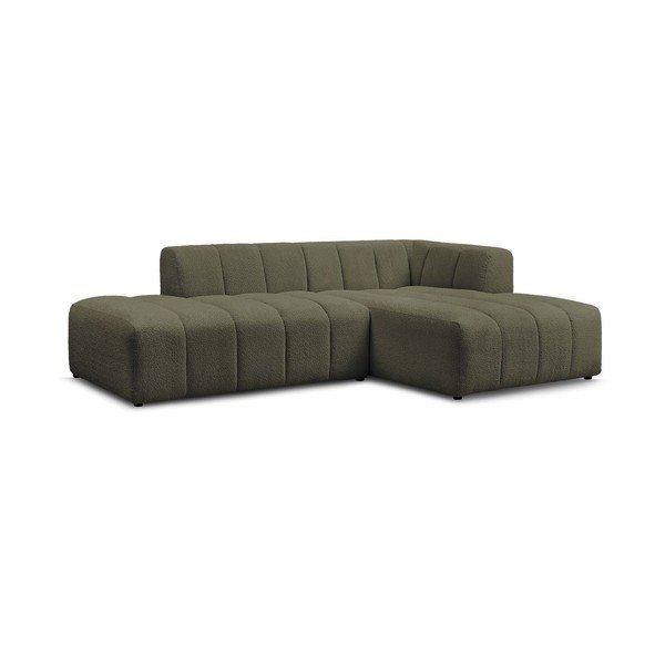 Zielony narożnik z materiału bouclé (prawostronny/z szezlongiem) Annecy – Bobochic Paris-image-3