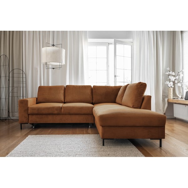 Pomarańczowobrązowy sztruksowy rozkładany narożnik (prawostronny) Lofty Lilly – Miuform-image-1