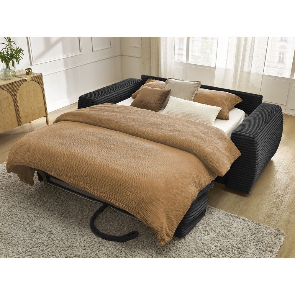 Czarna sztruksowa rozkładana sofa do spania 220 cm Hugo – Bobochic Paris (zdjęcie 2)