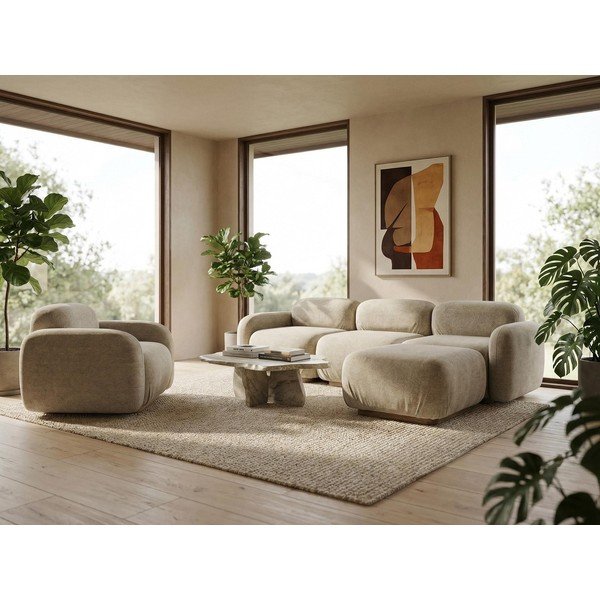 Kremowy narożnik modułowy z materiału bouclé Ailani – Makamii-image-1