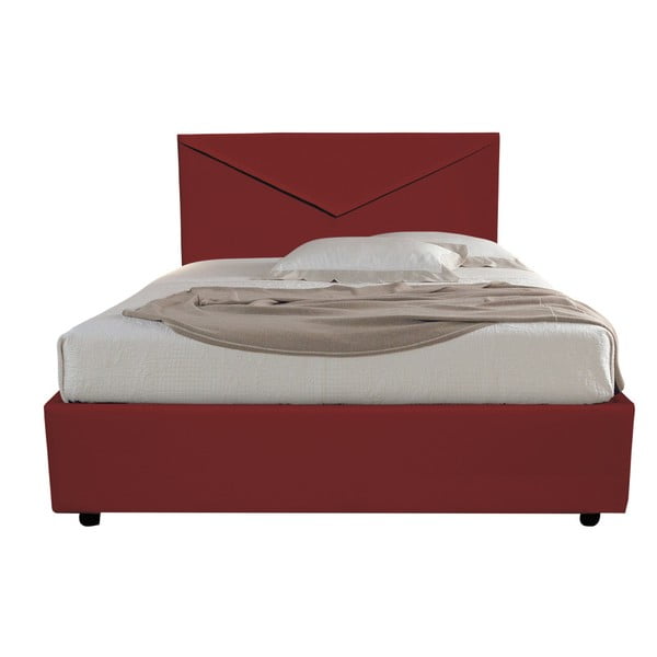 Ciemnoczerwone łóżko jednoosobowe ze schowkiem 13Casa Mina, 120x190 cm